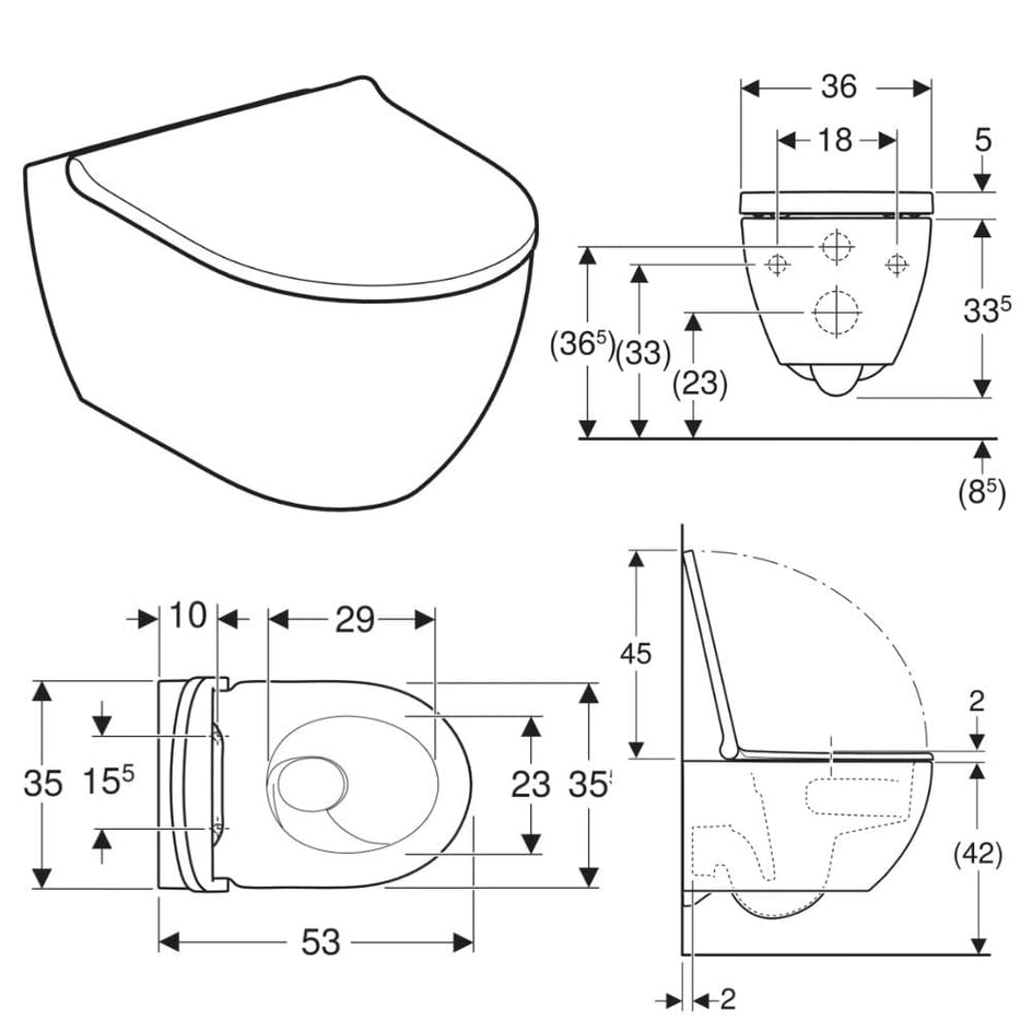 Geberit Acanto TurboFlush Rimfree Vegghengt toalett Geberit Vegghengt toalett