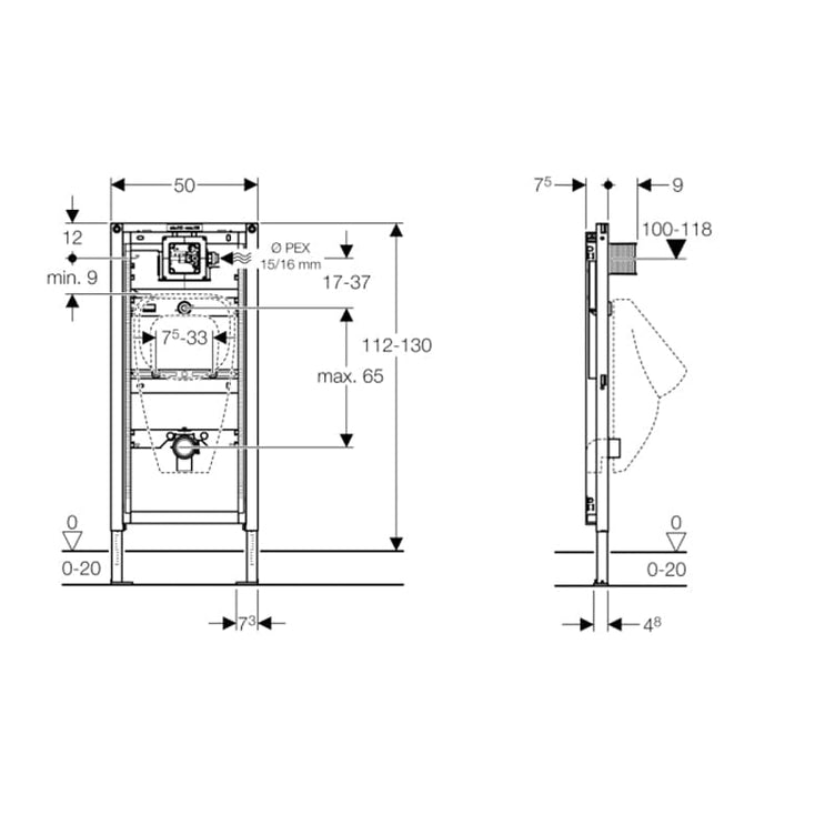 Geberit Duofix urinalelement universal 112-130cm