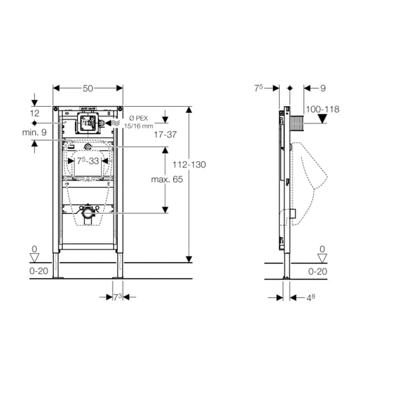 Geberit Duofix urinalelement universal 112-130cm Geberit Innbyggingssisterne GRO-1387958