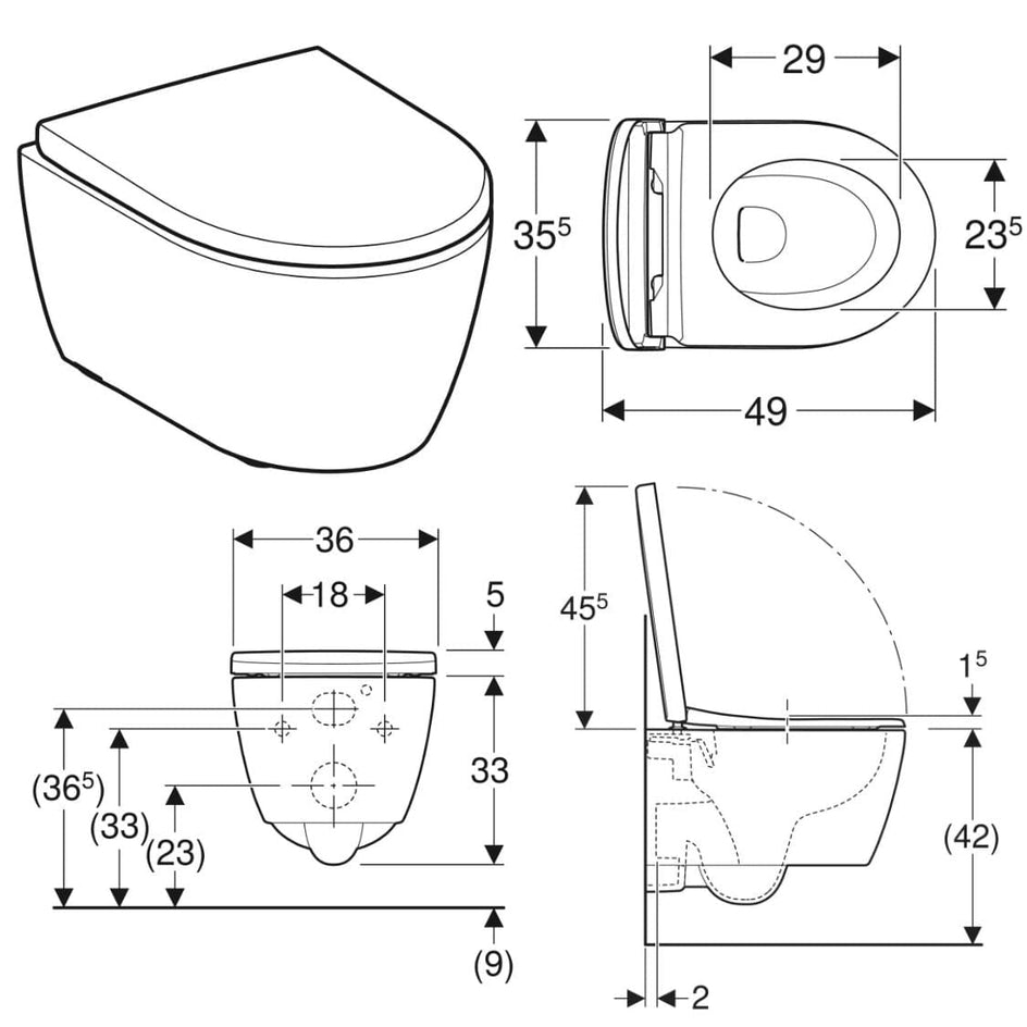 Geberit iCon Kompakt Rimfree Vegghengt toalett Geberit Vegghengt toalett