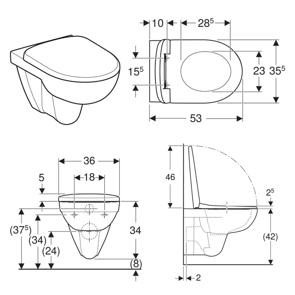 Geberit Selnova veggskål pakke Rimfree Hvit Geberit Vegghengt toalett AHL-1388834