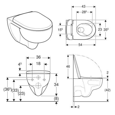 Geberit Selnova TurboFlush Rimfree Vegghengt toalett