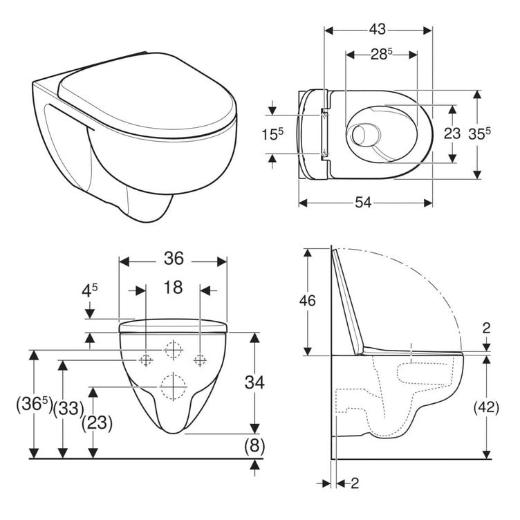 Geberit Selnova TurboFlush Rimfree Vegghengt toalett