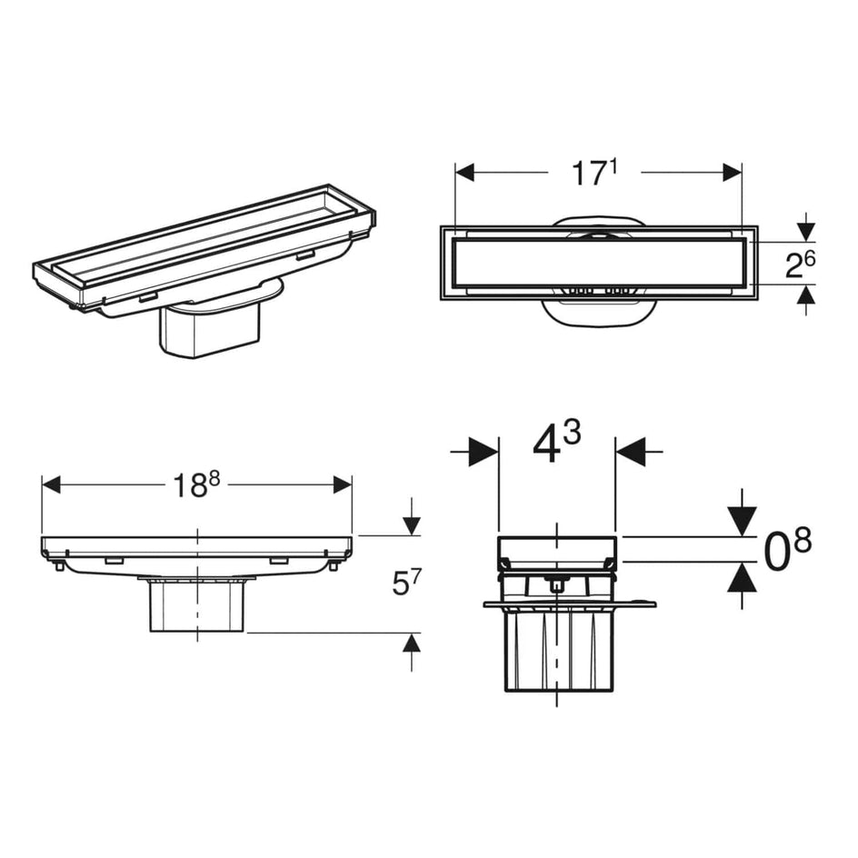 Geberit Slukrenne for flisinnlegg CleanLine 171mm Geberit Slukrenne GRO-6166148