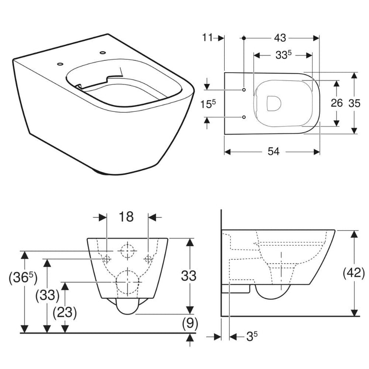 Geberit Smyle Rimfree Veggskål Uten toalettsete