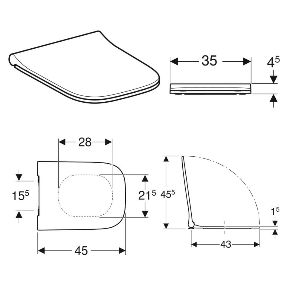 Geberit Smyle Square Toalettsete Sandwichform Hvit Geberit Toalettsete GRO-6194031