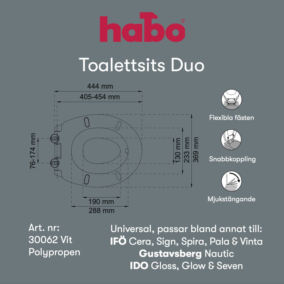 Habo Duo Toalettsete med avtagbart barnesete Hvit Habo Toalettsete HA-30062
