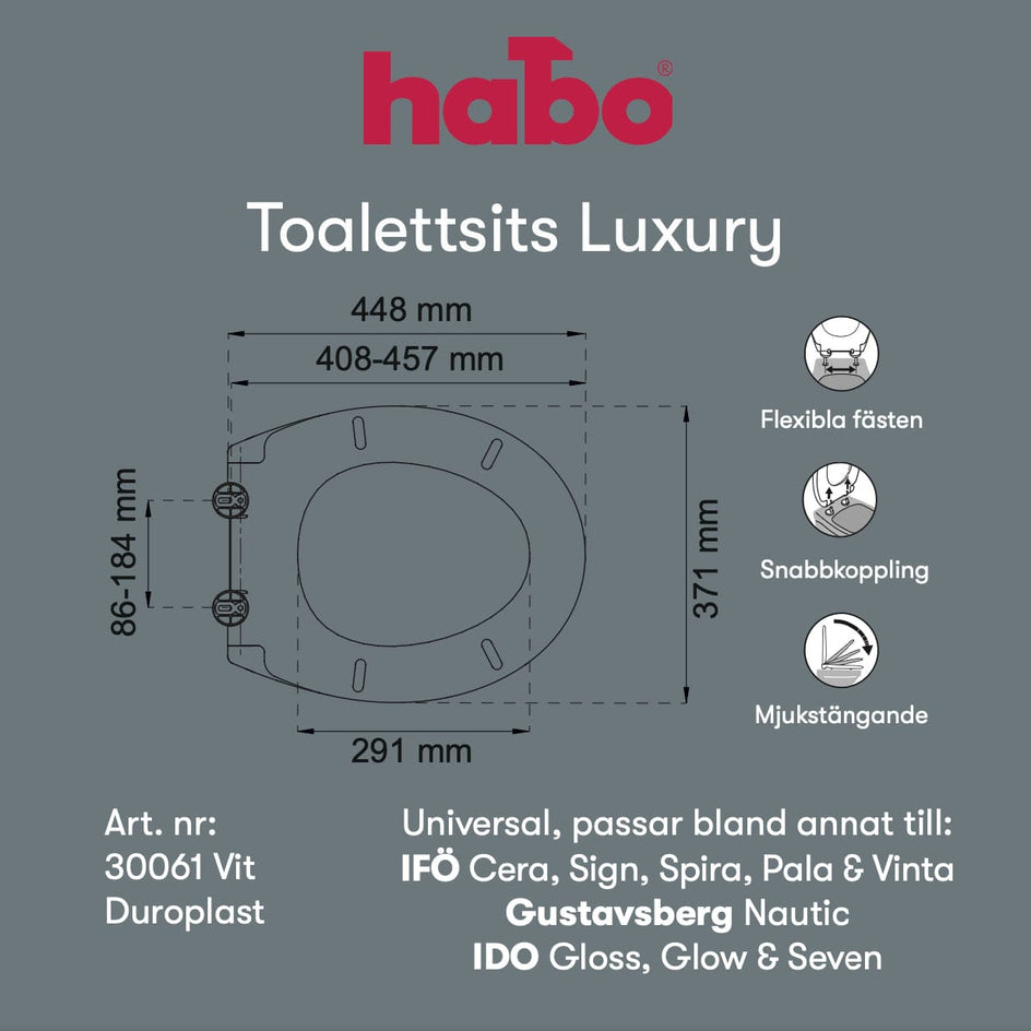 Habo Luxury Toalettsete Universal soft-close Hvit Habo Toalettsete HA-30061