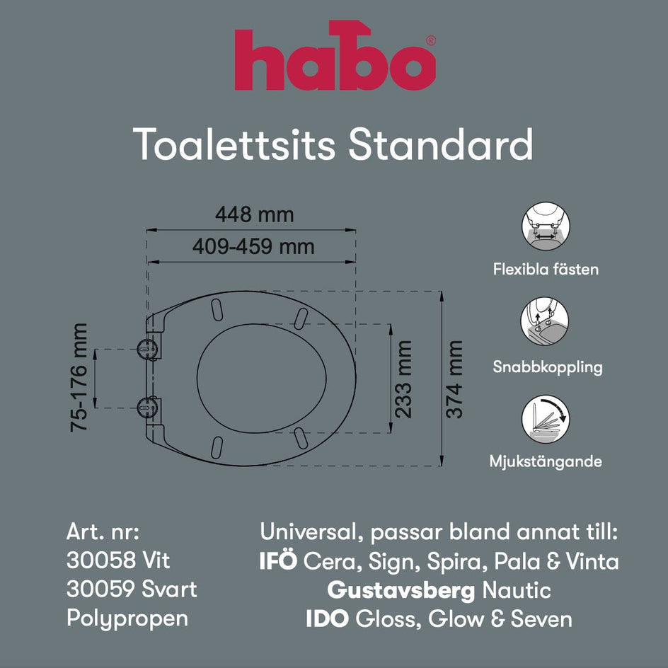 Habo Standard Toalettsete Universal med soft close Habo Toalettsete