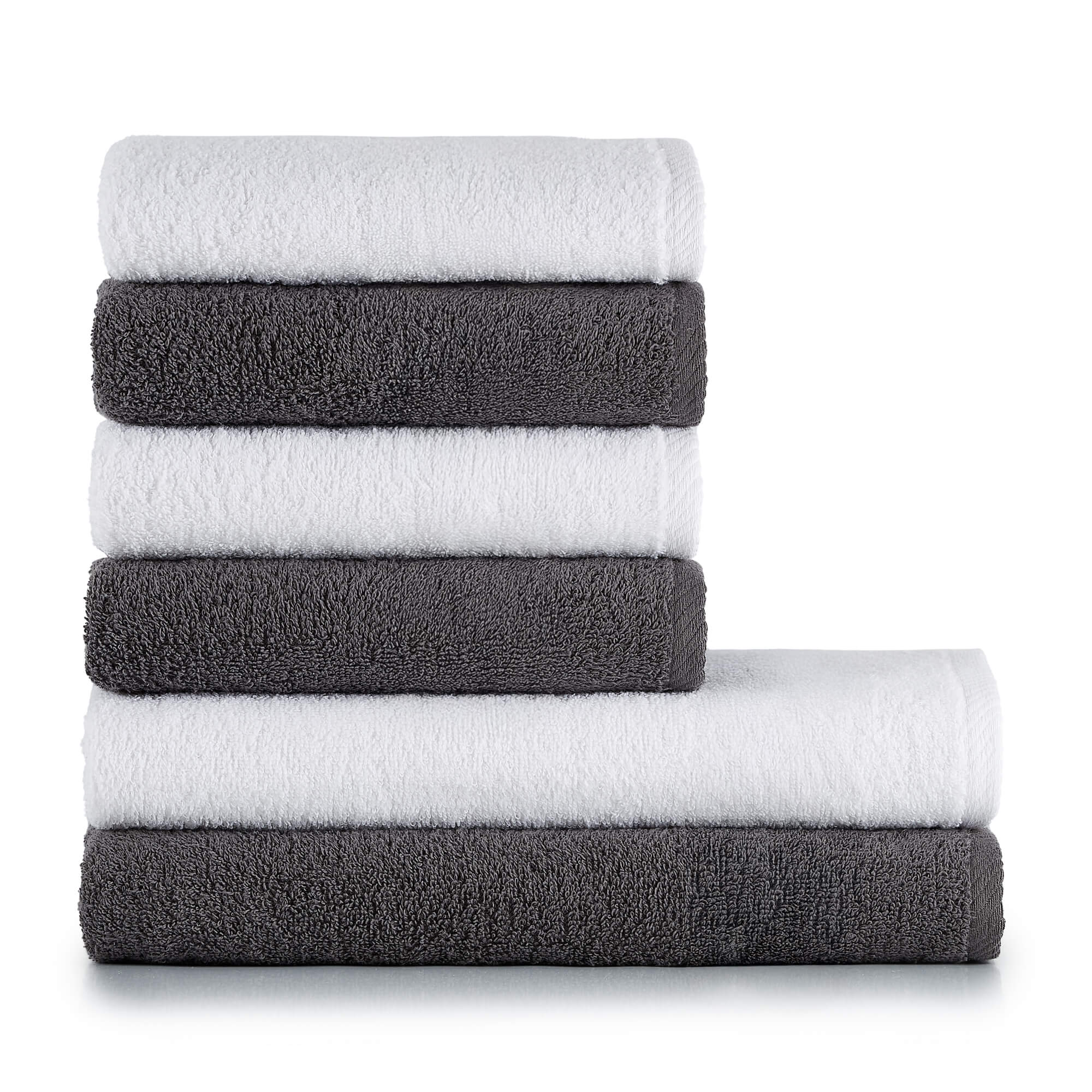 HeiHus FLUFFY Mix Håndklepakke Premium hvit / Mørk grå / 6-pakning (2XL+4L) HeiHus Håndklær BUN-TFYWHGY4PAK