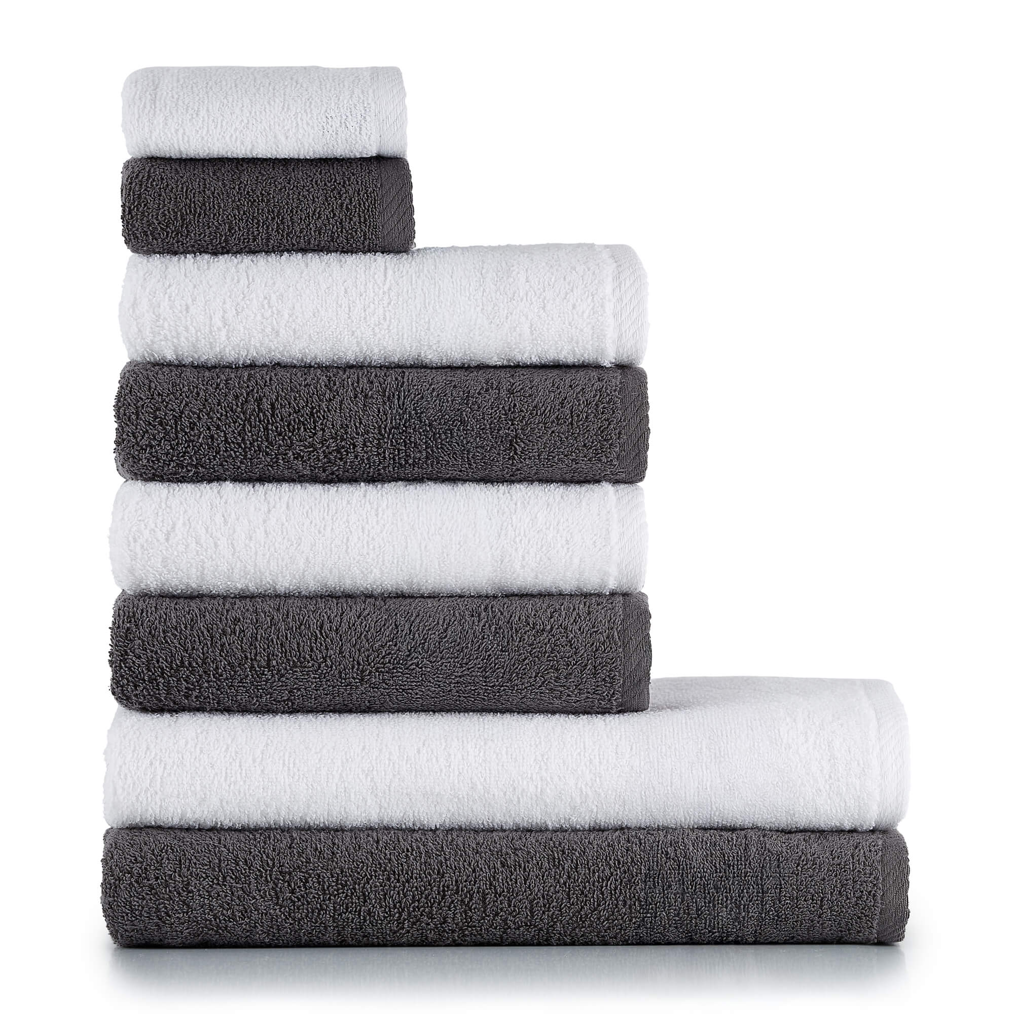 HeiHus FLUFFY Mix Håndklepakke Premium hvit / Mørk grå / 8-pakning (2XL+4L+2M) HeiHus Håndklær BUN-TFYWHGY6PAK