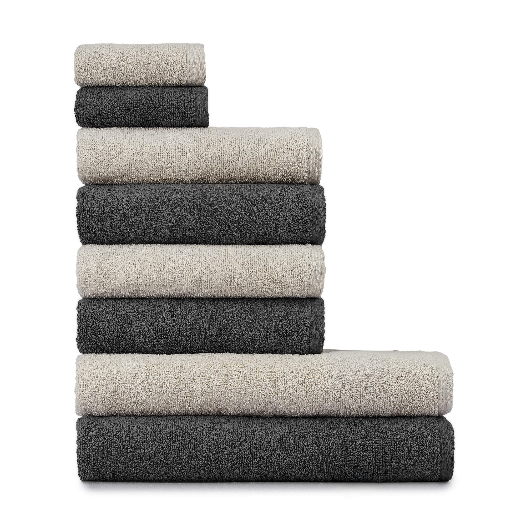 HeiHus FLUFFY Mix Håndklepakke Varm beige / Mørk grå / 8-pakning (2XL+4L+2M) HeiHus Håndklær BUN-TFYBEGY6PAK