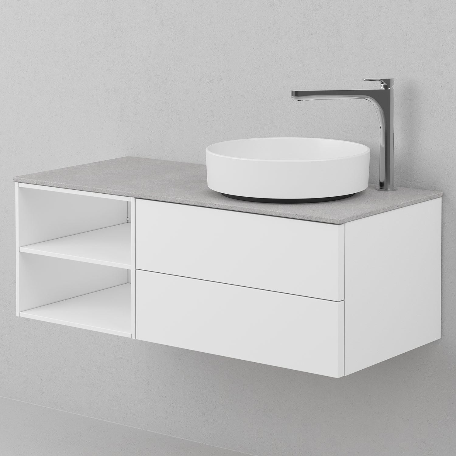 INR AIR Solid Servantskap med 2 Skuffer og Åpen oppbevaring H:35xD:45cm Premium white / 100cm høyre INR Iconic Nordic Rooms Servantskap INR-361411