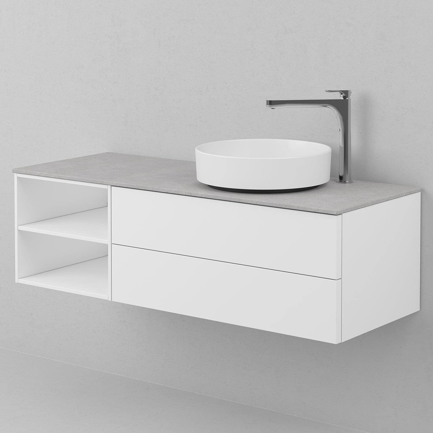 INR AIR Solid Servantskap med 2 Skuffer og Åpen oppbevaring H:35xD:45cm Premium white / 120cm høyre INR Iconic Nordic Rooms Servantskap INR-361811