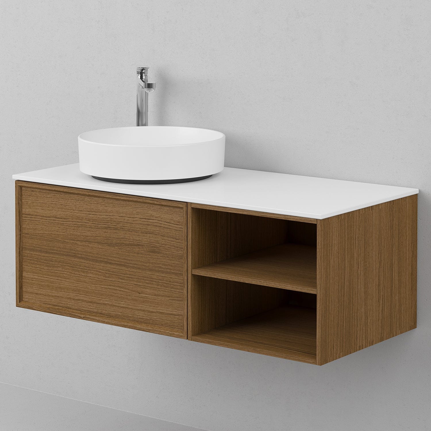 INR Air Wood Servantskap Hel front med 2 Skuffer og Åpen oppbevaring H350xD450mm Dark oak / 100cm / Høyre INR Iconic Nordic Rooms Servantskap INR-363438