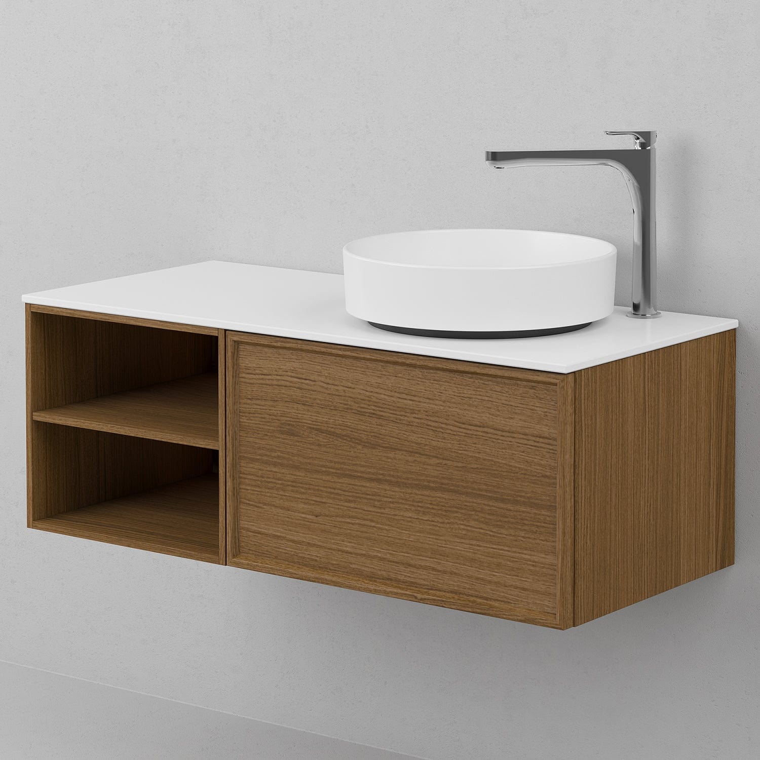 INR Air Wood Servantskap Hel front med 2 Skuffer og Åpen oppbevaring H350xD450mm Dark oak / 100cm / Venstre INR Iconic Nordic Rooms Servantskap INR-363338