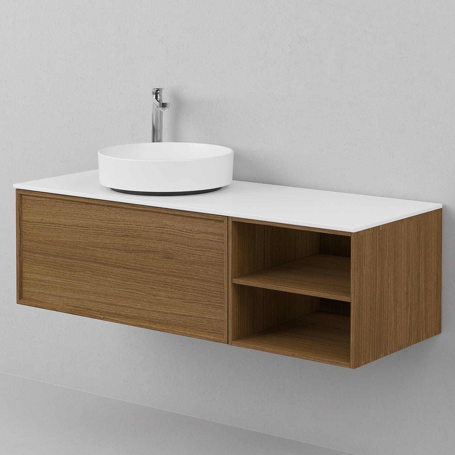 INR Air Wood Servantskap Hel front med 2 Skuffer og Åpen oppbevaring H350xD450mm Dark oak / 120cm / Høyre INR Iconic Nordic Rooms Servantskap INR-363838