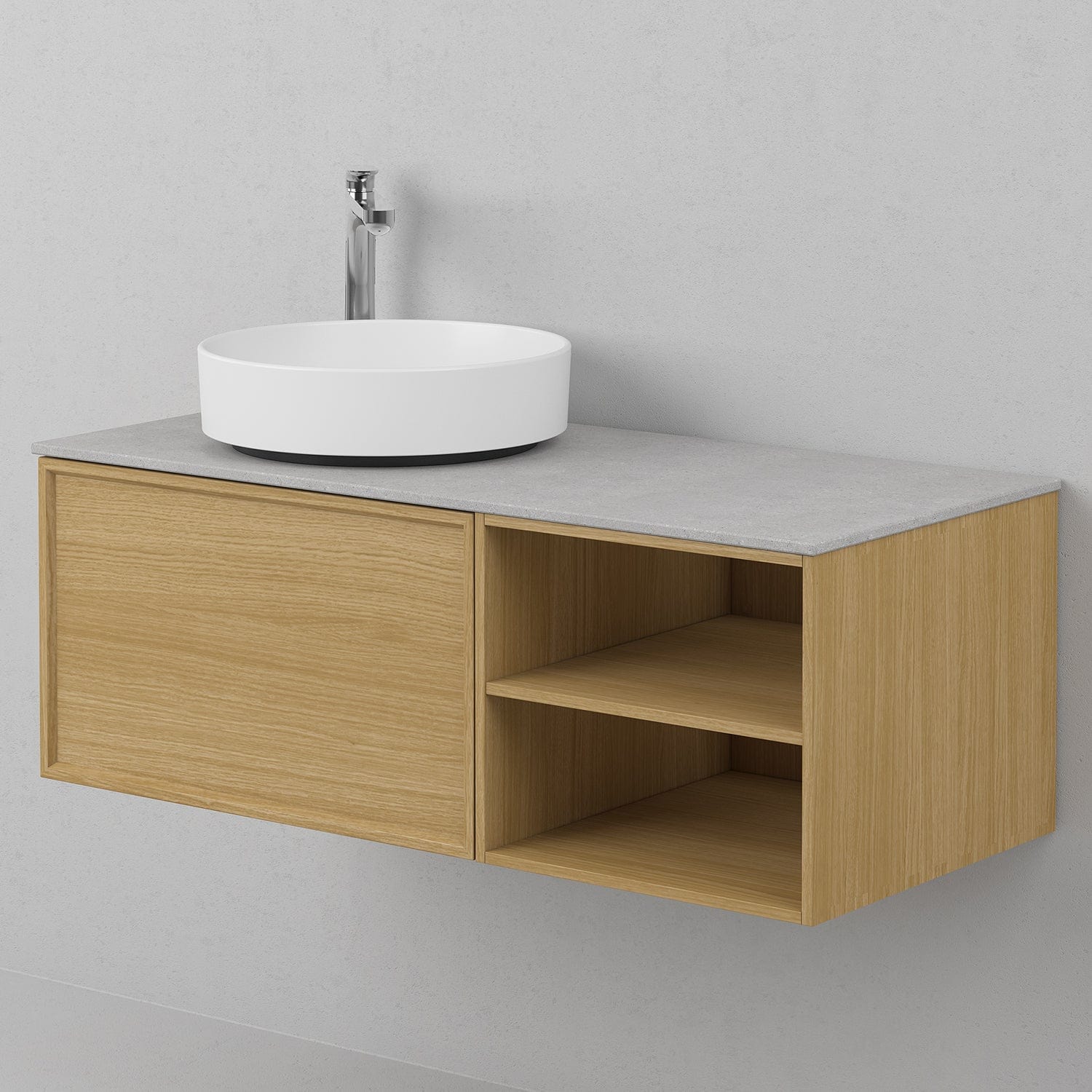 INR Air Wood Servantskap Hel front med 2 Skuffer og Åpen oppbevaring H350xD450mm Natural oak / 100cm / Høyre INR Iconic Nordic Rooms Servantskap INR-363434