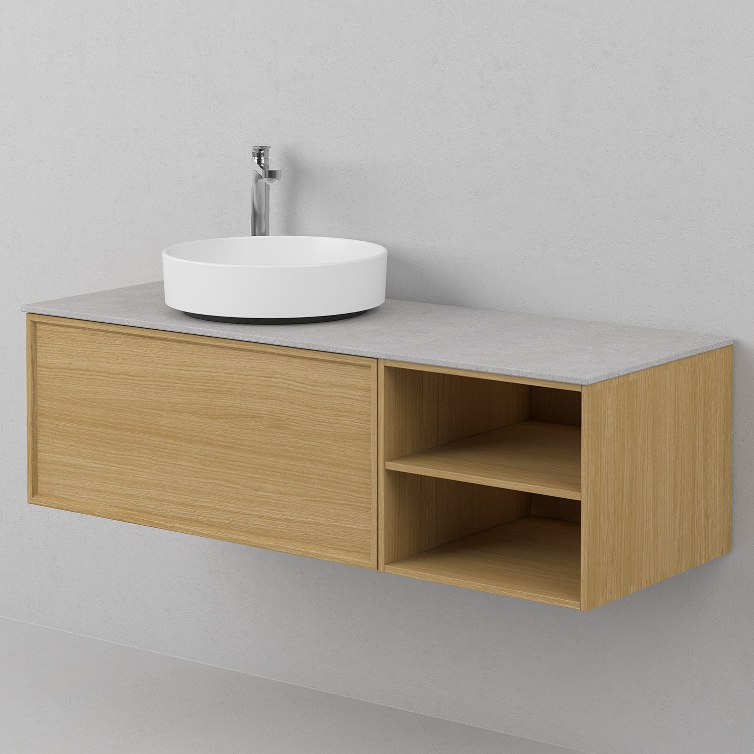 INR Air Wood Servantskap Hel front med 2 Skuffer og Åpen oppbevaring H350xD450mm Natural oak / 120cm / Høyre INR Iconic Nordic Rooms Servantskap INR-363834
