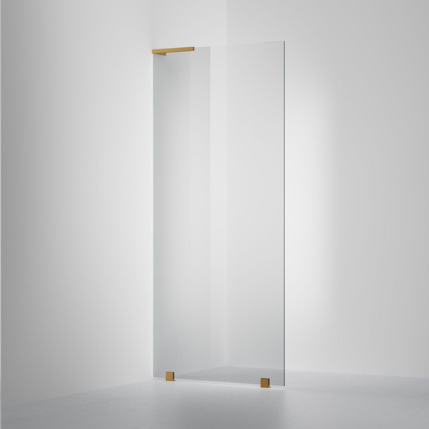 INR Dusjvegg ARC 20 Original Skjermvegg Måltilpasset Brushed brass / Måltilpasset - venstre / Grått glass INR Iconic Nordic Rooms Dusjvegg INR-120403800
