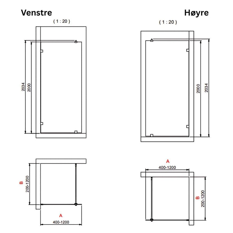 INR Dusjvegg ARC 20 Original Skjermvegg Måltilpasset