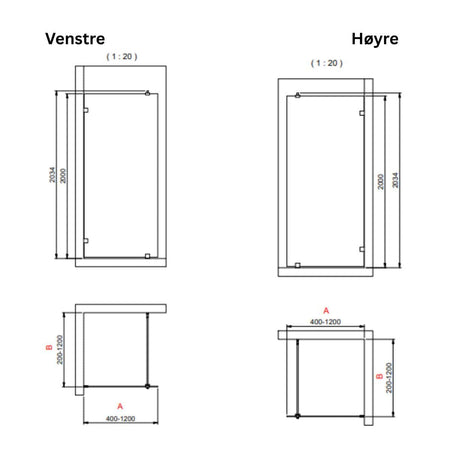 INR Dusjvegg ARC 20 Original Skjermvegg Standardmål