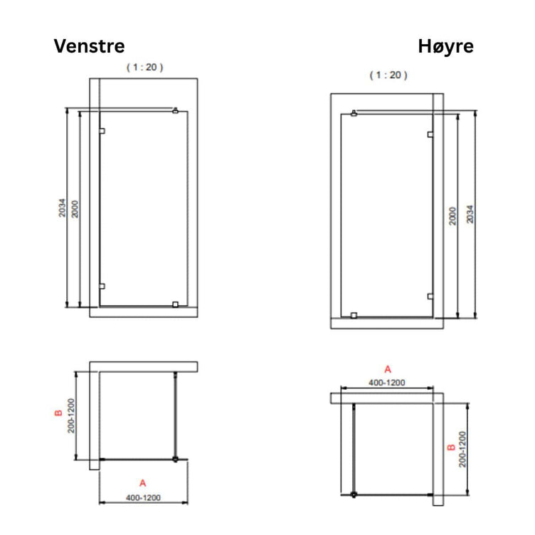 INR Dusjvegg ARC 20 Original Skjermvegg Standardmål