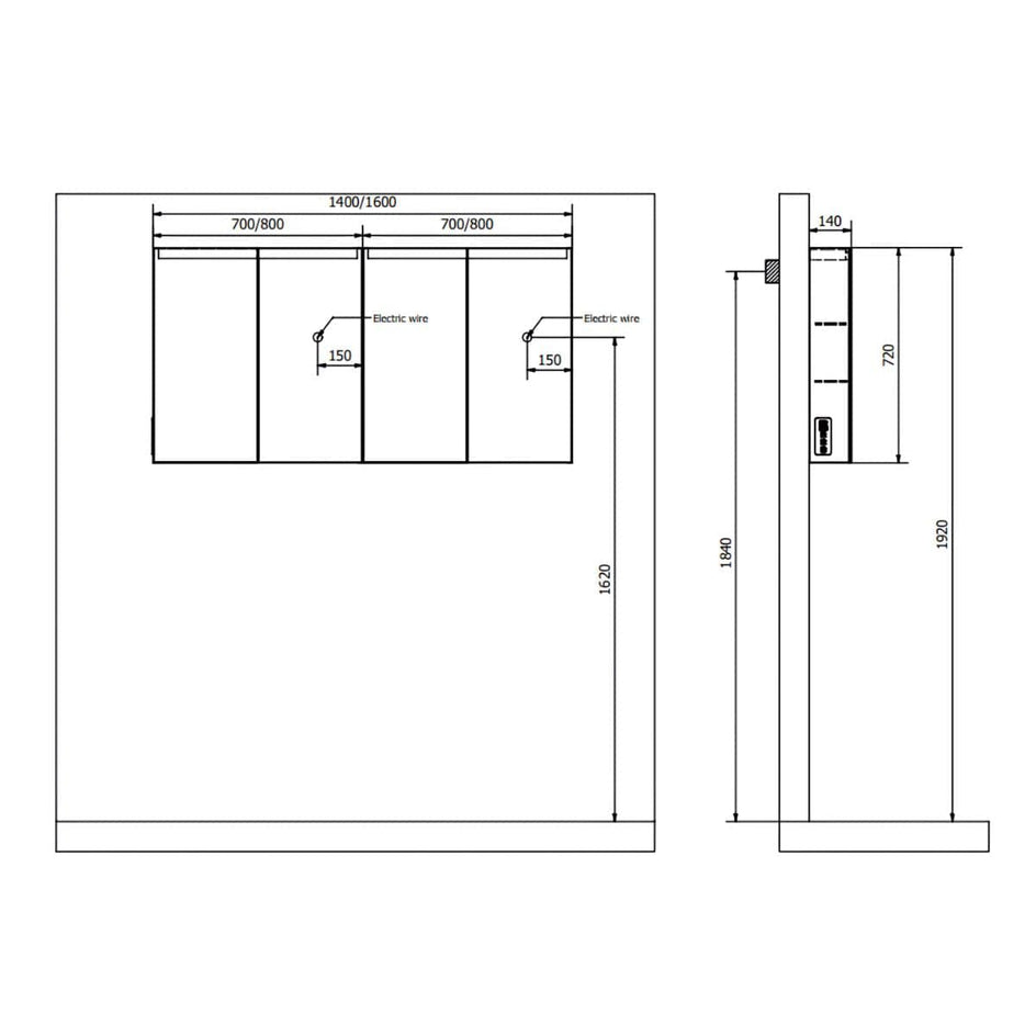 INR STAGE Speilskap med stikkontakt B40-140xH72xD14cm INR Iconic Nordic Rooms Speilskap