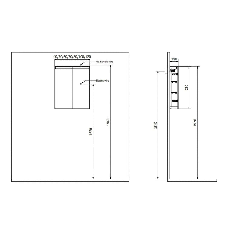 INR STAGE Speilskap med stikkontakt B40-140xH72xD14cm