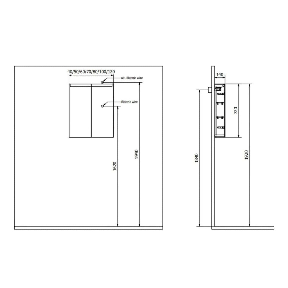 INR STAGE Speilskap med stikkontakt B40-140xH72xD14cm INR Iconic Nordic Rooms Speilskap