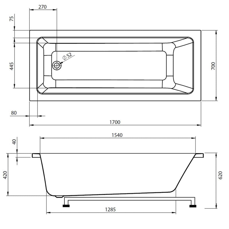 Interform Idun MicroSilk Badekar 150-170x70 - uten paneler Interform Microsilk