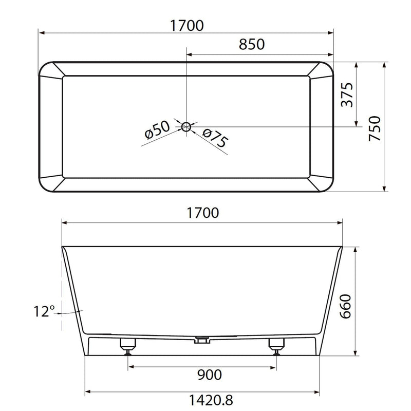 Interform Itub Frittstående Badekar 170x75 Solid Surface Hvit matt / 170cm Interform Frittstående badekar IF-30020