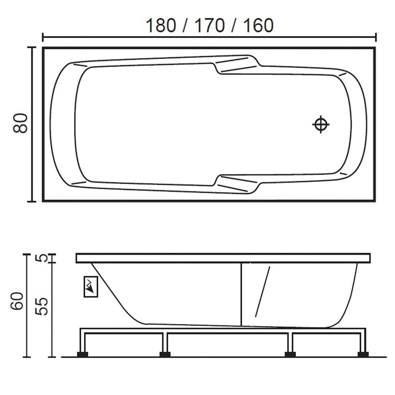 Interform Odin Badekar 160-180x80 - uten paneler Interform Firkantet badekar
