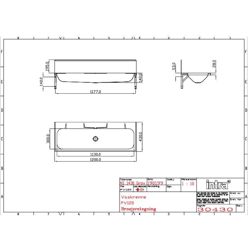 Intra vaskerenne P120 f/vegg med overløp Intra Utslagsvask GRO-6320055