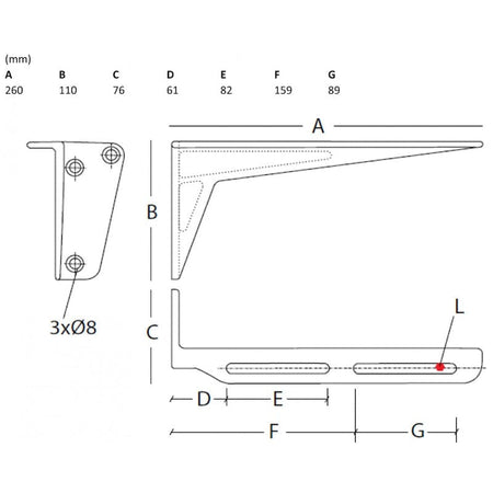 Intra veggkonsoll for RS72 260mm