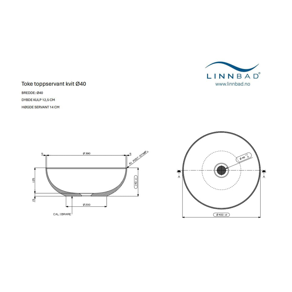 Linn Bad Toke Bolleservant Ø40cm Linn Bad Bolleservant