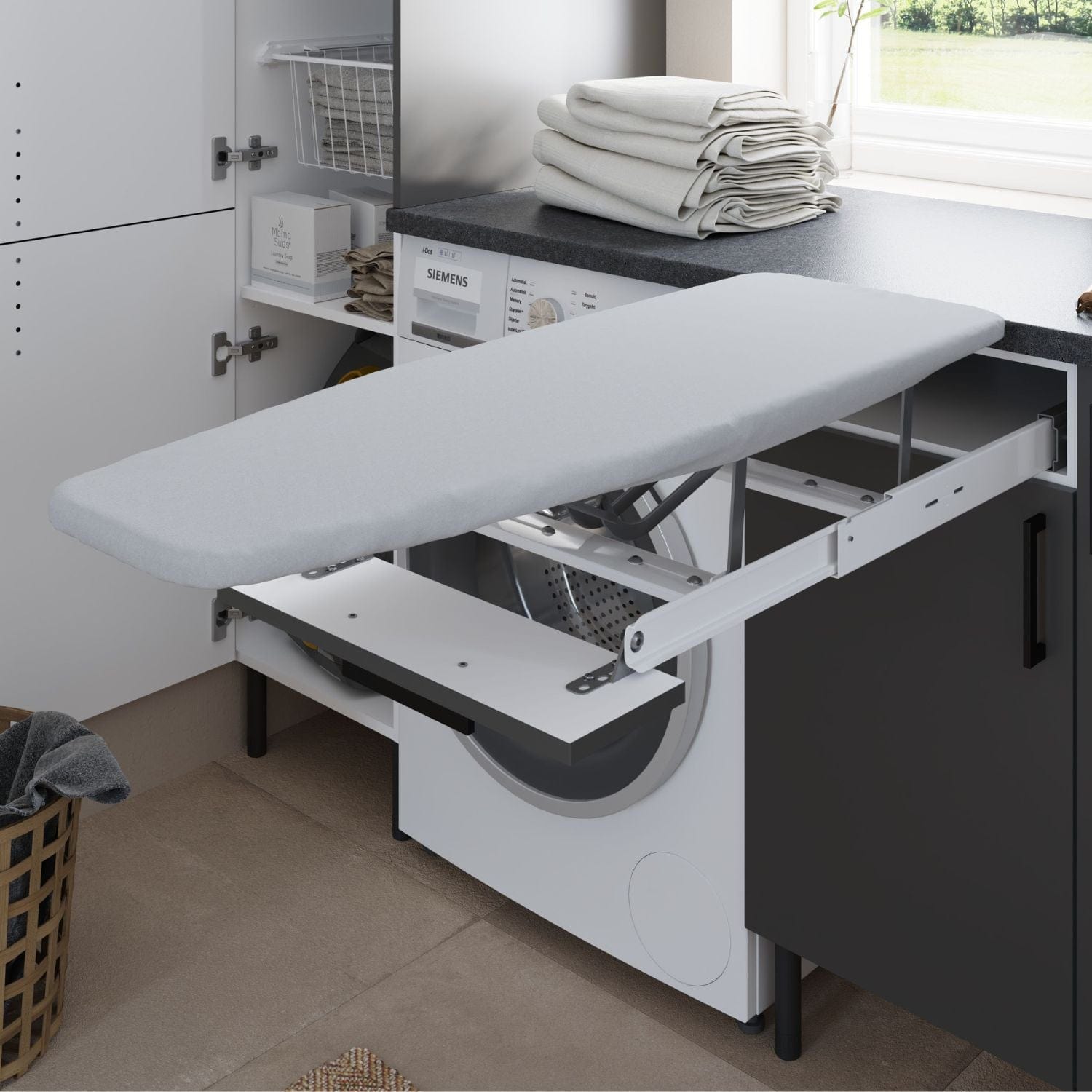 Linn Bad Underskap med Strykebett og trådkurver Grå matt / 40cm Linn Bad Benkeskap vaskerom LB-730104SBR