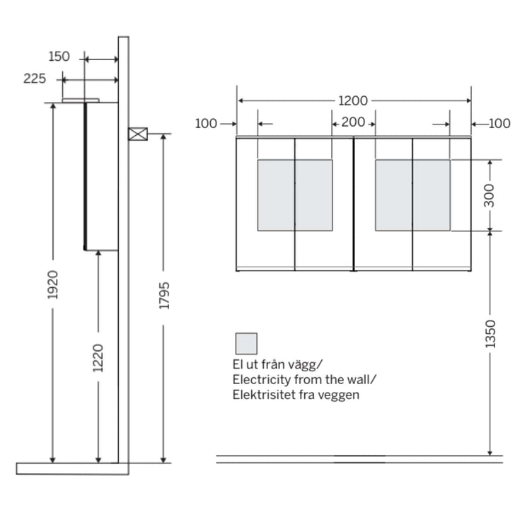 Macro Design CROWN 4-dør Speilskap Rampe-belysning med forstørrelsesspeil