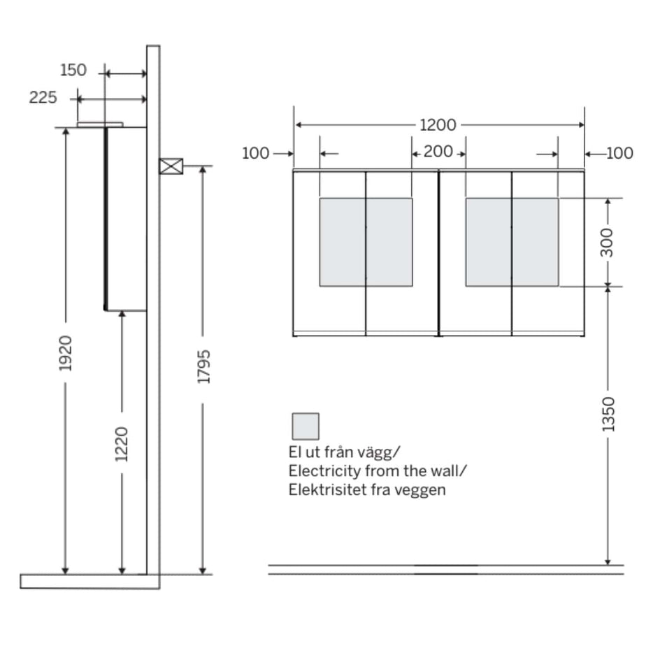 Macro Design CROWN 4-dør Speilskap Rampe-belysning med forstørrelsesspeil Macro Design Speilskap