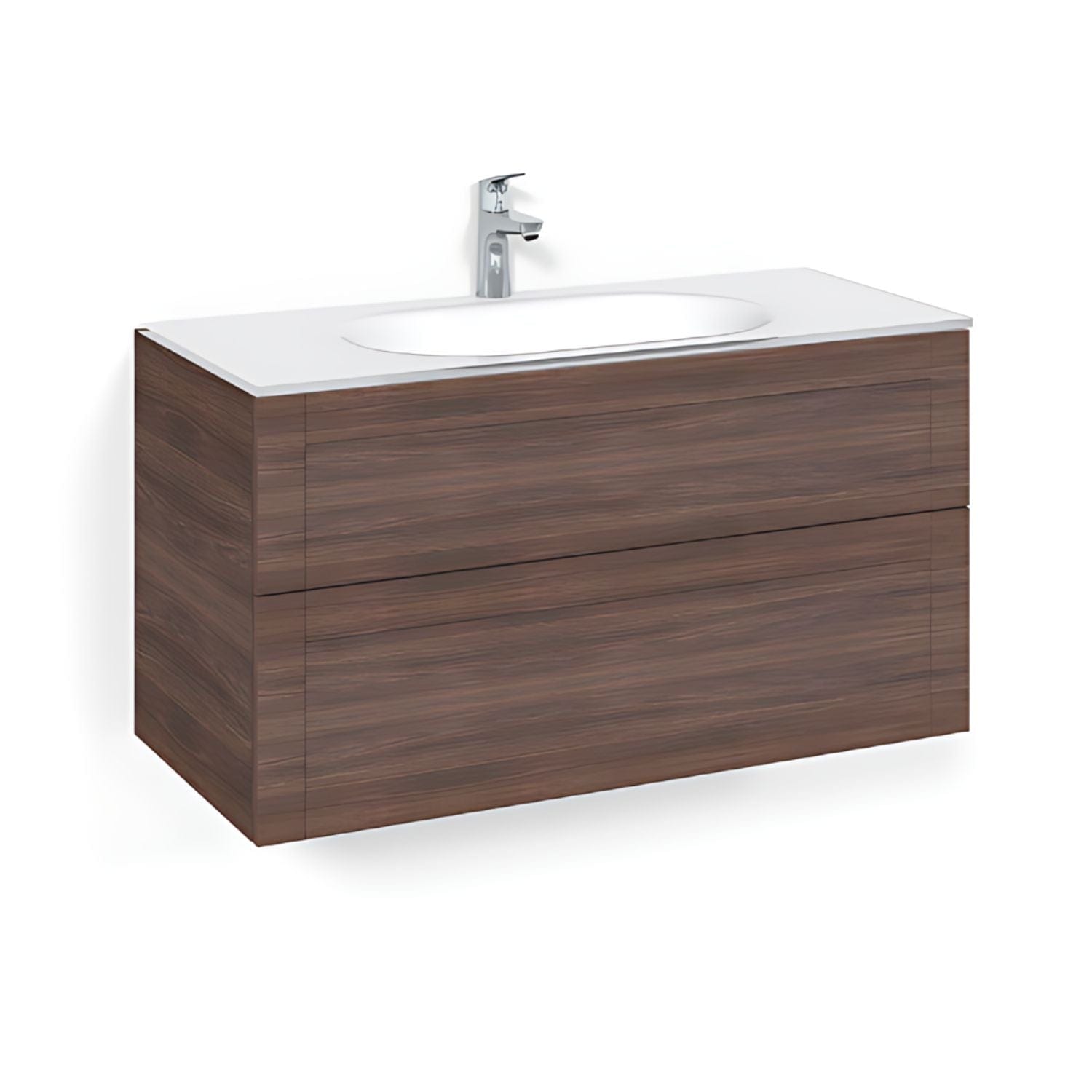 Macro Design CROWN Frame Servantskap 2-skuff - med Glasservant Brun ask / 100cm / Glass Edge hvit Macro Design Møbelpakke bad BUN-FSK100BFG