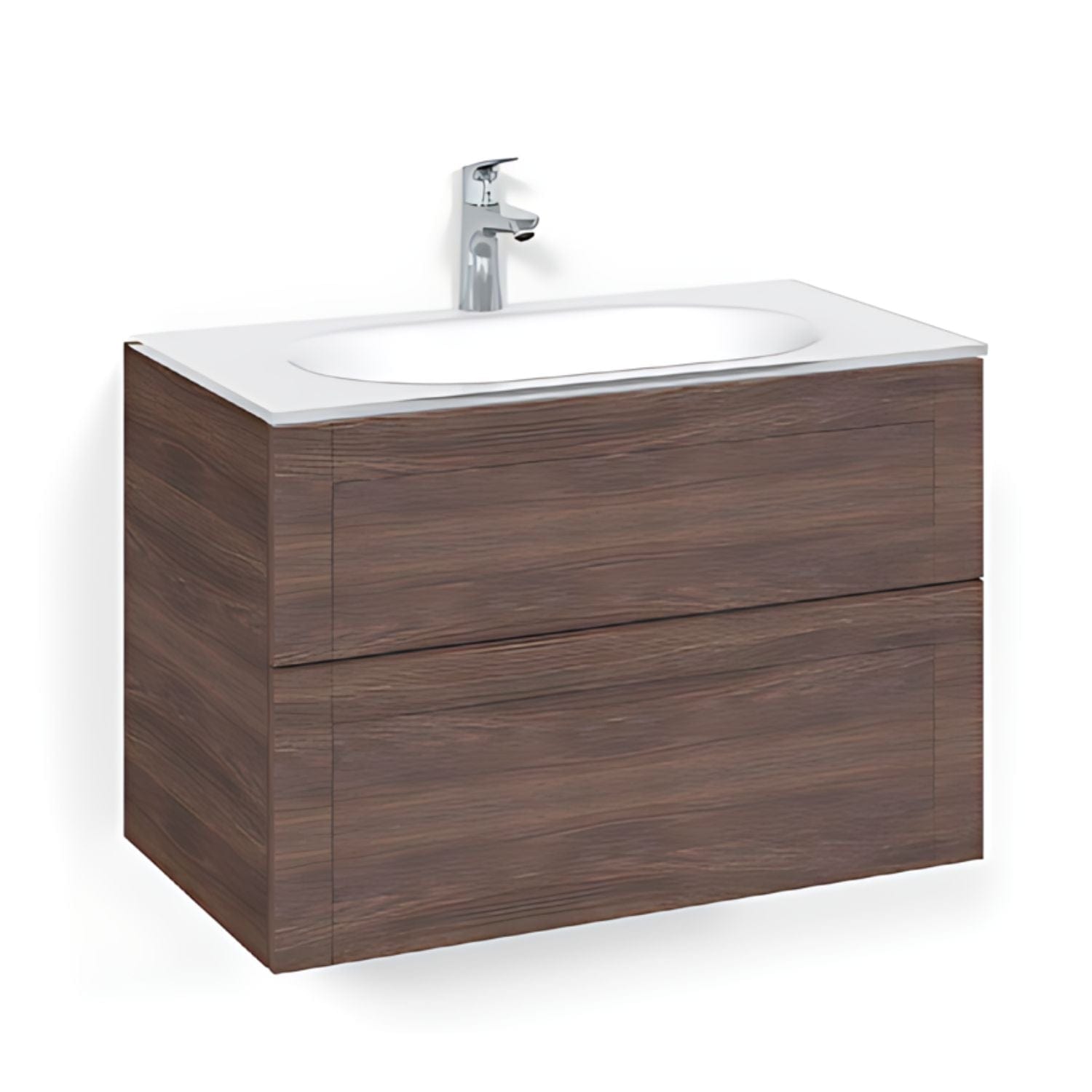 Macro Design CROWN Frame Servantskap 2-skuff - med Glasservant Brun ask / 80cm / Glass Edge hvit Macro Design Møbelpakke bad BUN-FSK80BFG