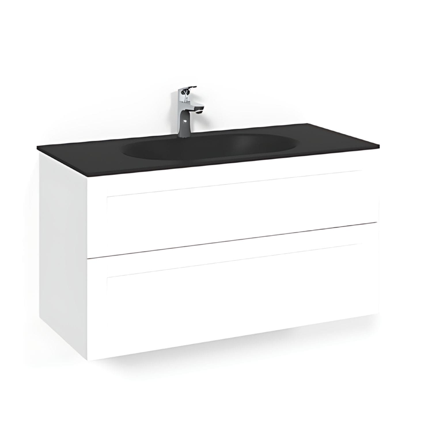 Macro Design CROWN Frame Servantskap 2-skuff - med Glasservant Hvit / 100cm / Glass Edge svart Macro Design Møbelpakke bad BUN-FSK100VFSG