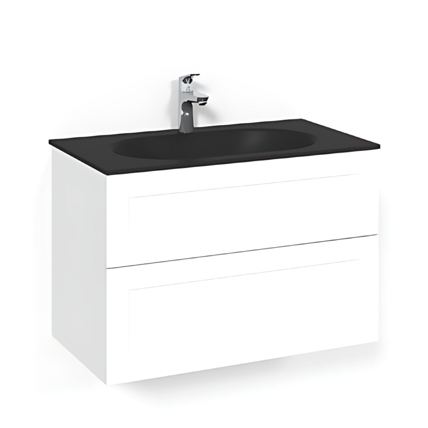 Macro Design CROWN Frame Servantskap 2-skuff - med Glasservant Hvit / 80cm / Glass Edge svart Macro Design Møbelpakke bad BUN-FSK80VFSG