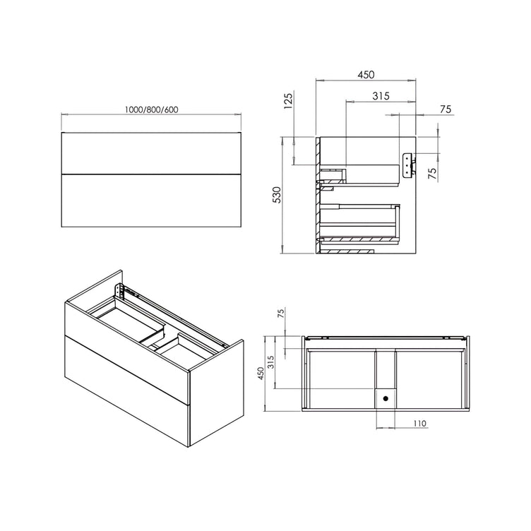 Macro Design CROWN Frame Servantskap 2 skuff - med LIGHT servant