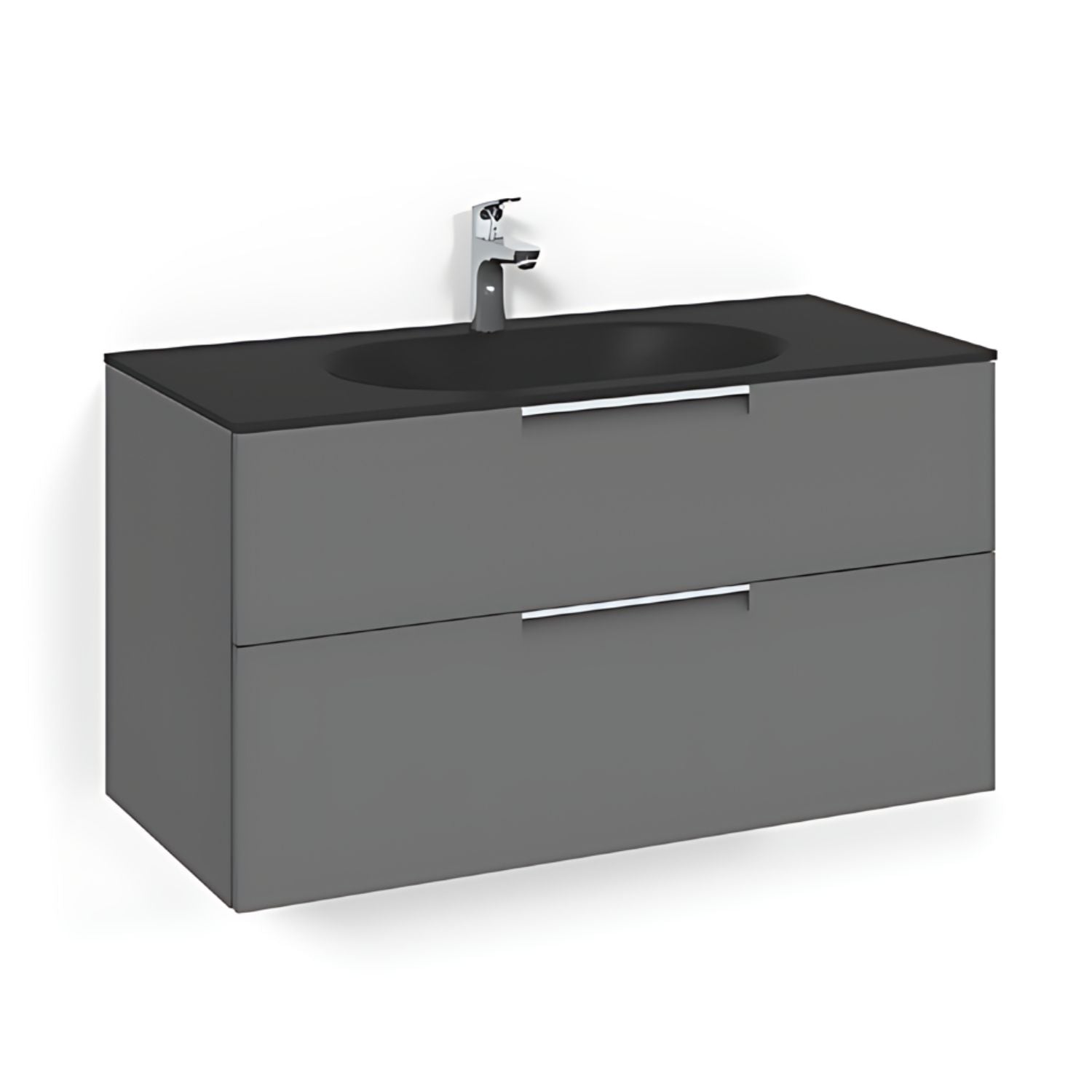 Macro Design CROWN Grip Servantskap 2-skuff - med Glasservant Antrasitt / 100cm / Glass Edge svart Macro Design Møbelpakke bad BUN-FSK100AJSG