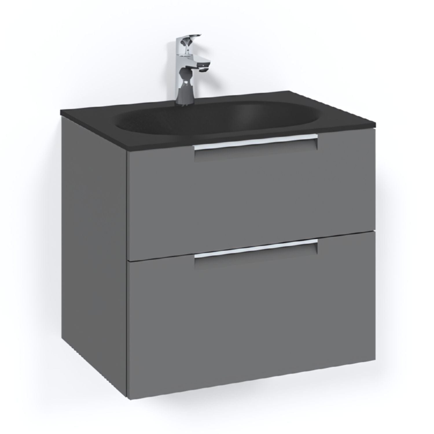 Macro Design CROWN Grip Servantskap 2-skuff - med Glasservant Antrasitt / 60cm / Glass Edge svart Macro Design Møbelpakke bad BUN-FSK60AJSG