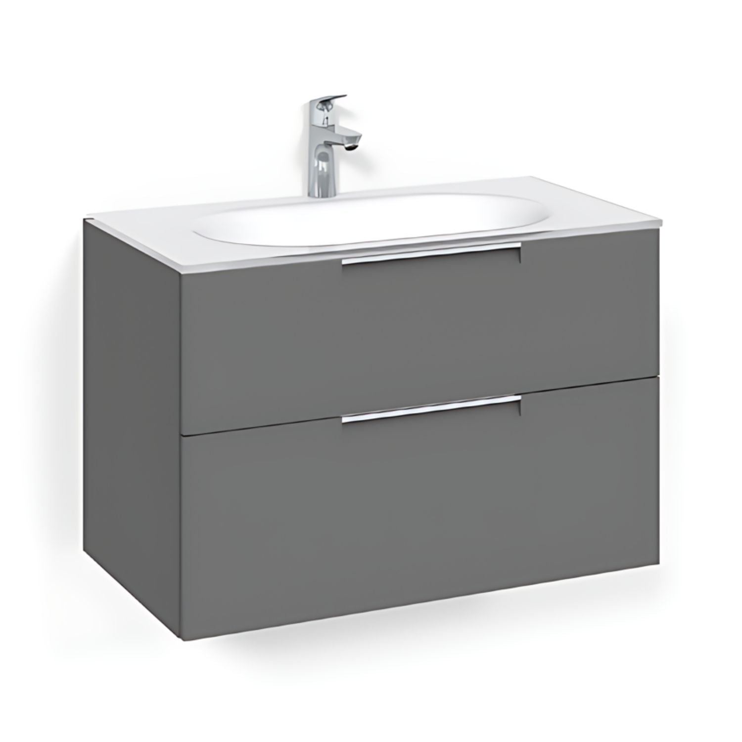 Macro Design CROWN Grip Servantskap 2-skuff - med Glasservant Antrasitt / 80cm / Glass Edge hvit Macro Design Møbelpakke bad BUN-FSK80AJVG