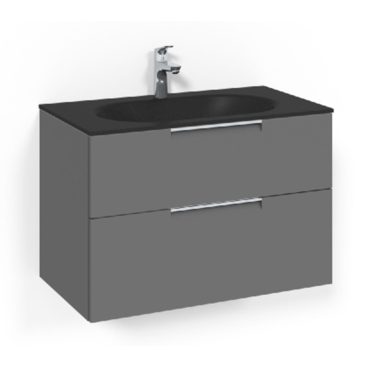 Macro Design CROWN Grip Servantskap 2-skuff - med Glasservant Antrasitt / 80cm / Glass Edge svart Macro Design Møbelpakke bad BUN-FSK80AJSG