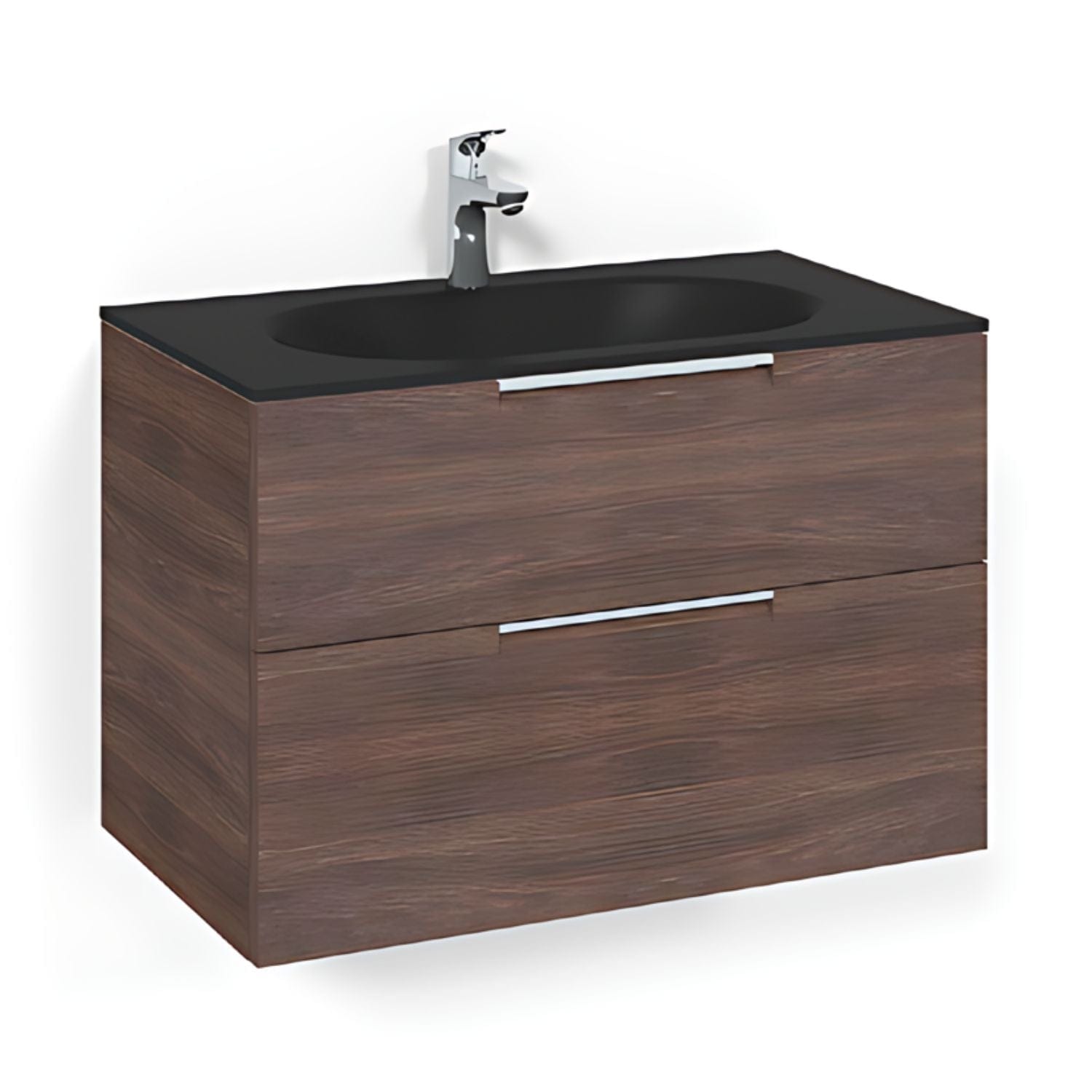 Macro Design CROWN Grip Servantskap 2-skuff - med Glasservant Brun ask / 80cm / Glass Edge svart Macro Design Møbelpakke bad BUN-FSK80BJSG