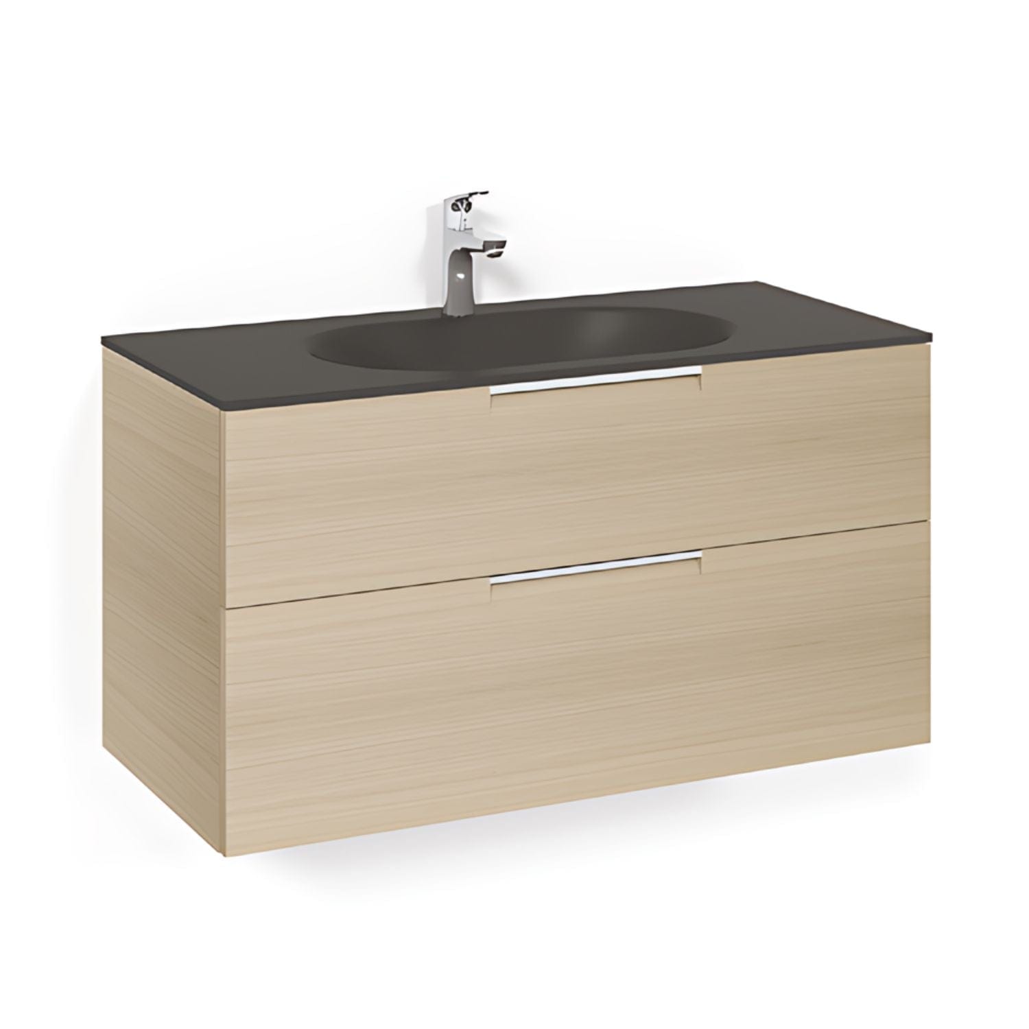 Macro Design CROWN Grip Servantskap 2-skuff - med Glasservant Eik / 100cm / Glass Edge svart Macro Design Møbelpakke bad BUN-FSK100EJSG